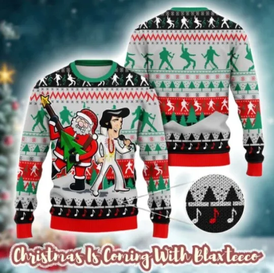 Discover Elvis Presley With Santa Claus Singing Funny Ugly Christmas Sweater