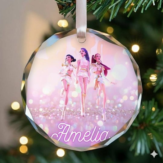 Discover Personalized Huntrix KPOP Glass Ornament, Custom Huntrix Christmas Keepsake, Mira Rumi Zoey Ornament, Demon Hunters Gift For Her