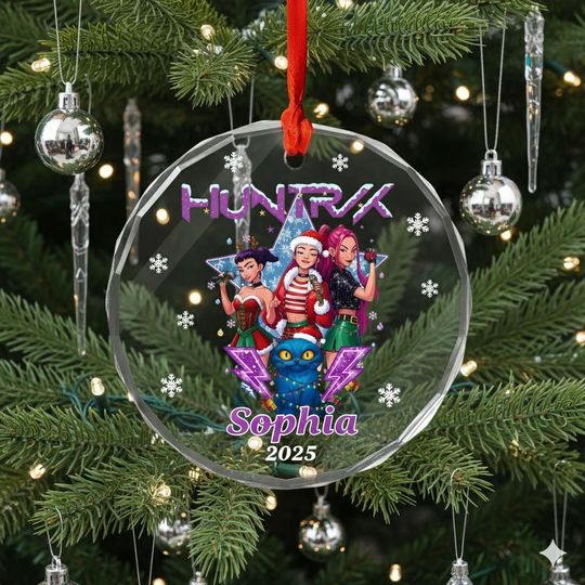 Custom HUNTR/X KPop Demon Hunters Ornament 2025, Rumi Mira Zoey Glass Ornament Xmas Gift