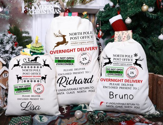 Discover Personalised Name Santa Sack,Custom Kids Sack,Jumbo Santa Bag,Christmas Tree Gift Bag,Special Delivery Christmas Eve Box,Noel Gift Wrap