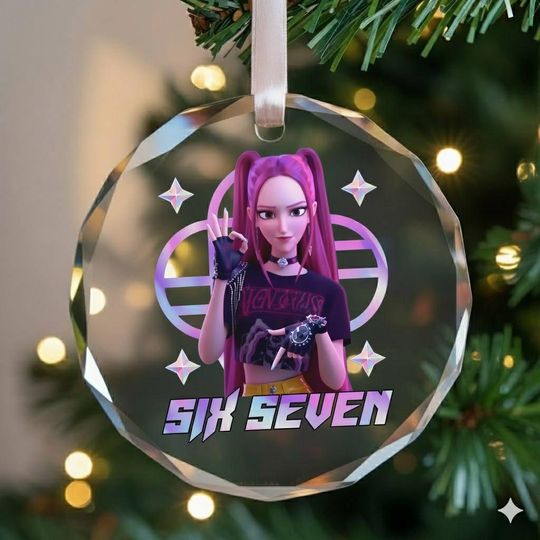 Six Seven 6 7 Meme Kpop Demon Hunters Glass Ornament, Rumi, Zoey, Mira Ornament, 67 Anime Decor