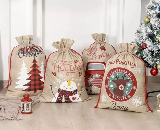 Discover Santa Sack Bags, Personalized XLarge Christmas Santa Sack with Drawstring, 27" X 20" Inch Personalized Reusable Xmas Gift Bag, Santa Present