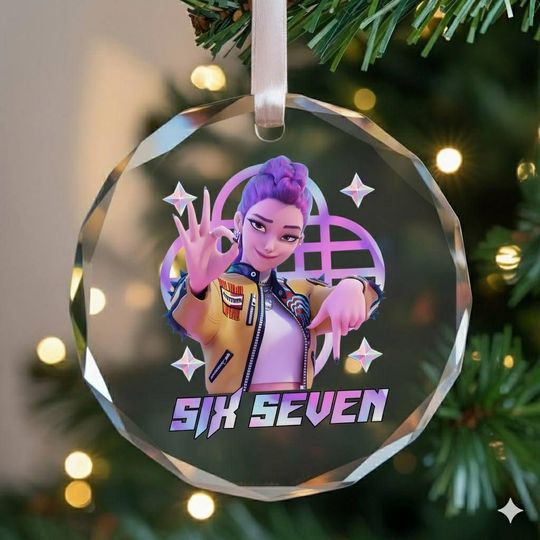 Funny Six Seven 6 7 Meme Kpop Demon Hunters Glass Ornament, Rumi, Zoey, Mira Ornament