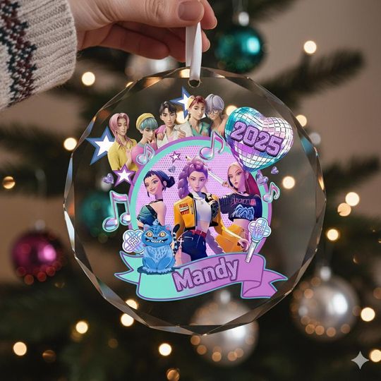 Personalized Name KPOP Glass Ornament, Huntrix Christmas Keepsake, Mira Rumi Zoey Ornament