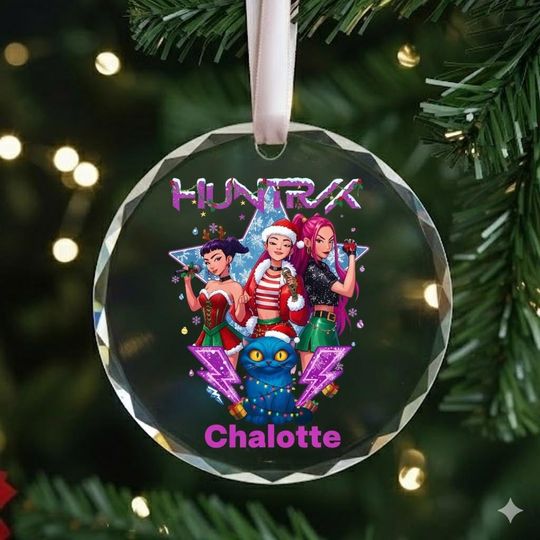 Personalized Huntrix Christmas Ornament, Custom Kpop Demon Hunter Glass Acrylic Ceramic Ornament