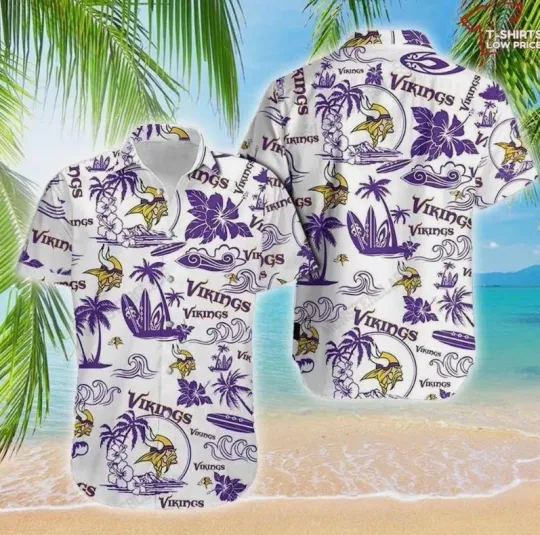 Discover Minnesota Football Team Vikingss Hawaiian Button Down Shirt