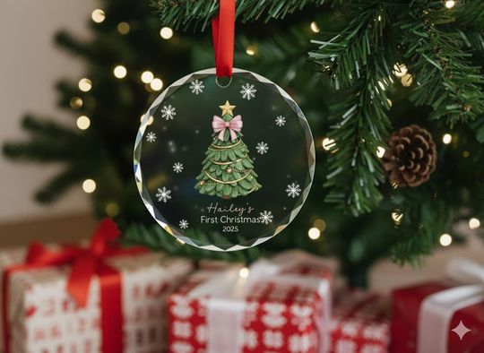 Babys First Christmas Ornament 2025, Personalized Newborn Christmas Tree Ornament