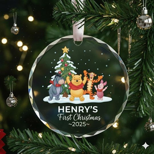 Custom Classic Pooh Glass Ornament, The Pooh Ornament, Pooh Baby Ornament
