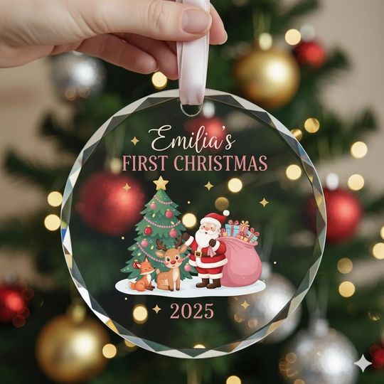 Discover Personalized Babys First Christmas Glass Ornament 2025, Santa Ornament, Custom Keepsake Newborn Christmas Gift, New Baby Gift for Christmas