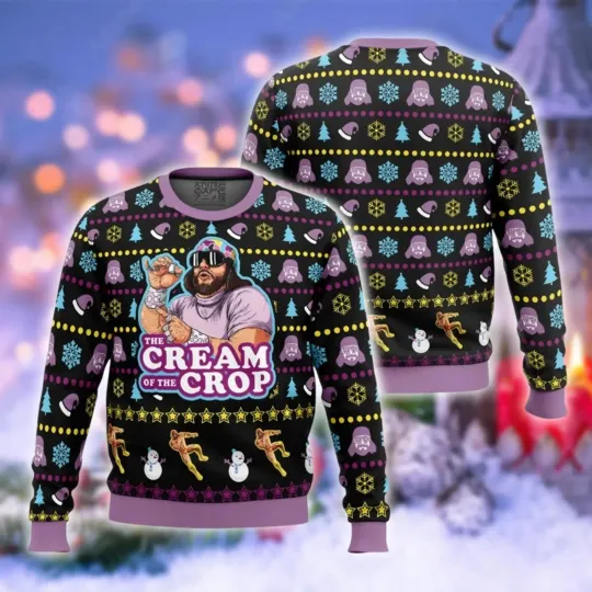 Discover Cream Of The Crop Meme Jumper, Funny Wrestler Pullover, Retro Holiday Knit, Ugly
