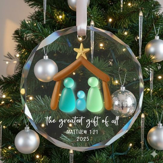 Discover Nativity Glass Ornament, Christian Christmas Ornament, The Greatest Gift of All Keepsake, Religious Sea Glass Decor 2025