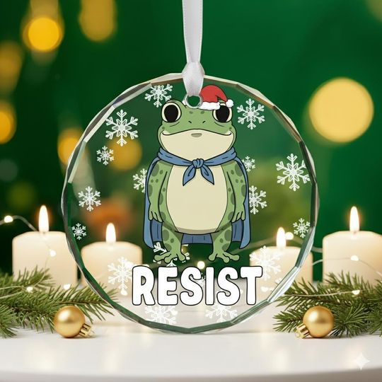 Discover Rage Against Christmas Glass Ornament, Portland Frog Protester Ornament, Fog Portland Meme Ornament, Resistance