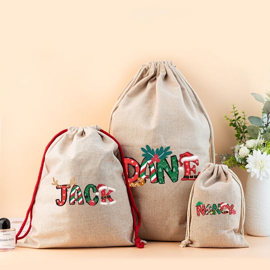 Discover Custom Santa Sack With Name, Personalized Family Christmas Gift Bag, Monogram Christmas Present Bag, Kids Christmas Gift Bag, Xmas Stocking