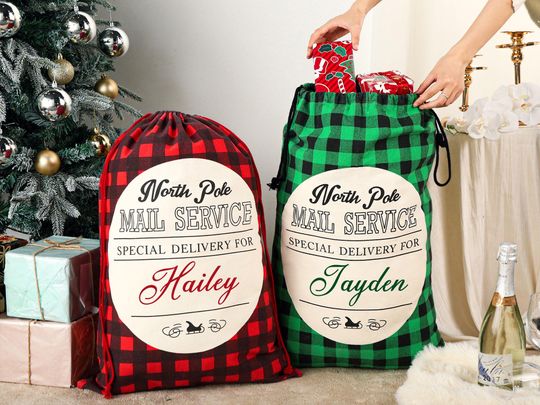 Discover Custom Name Christmas Santa Bag,Christmas Gift Bags for Kids and Adults,Personalized Christmas Bag,Santa Delivery Sack,Extra Large Santa Bag