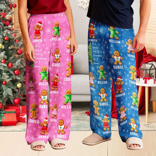 Discover Personalized Gingerbread Cookie World Full Of Grandpa Pajama Pants: Custom Name Christmas PJs