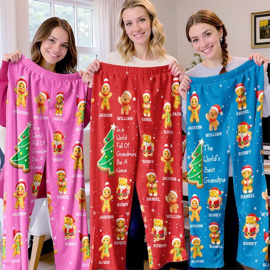 Discover Personalized Pajama Pants: Custom Name Pajamas, Gingerbread Christmas Pajamas, Cookies Grandma Sleepwear