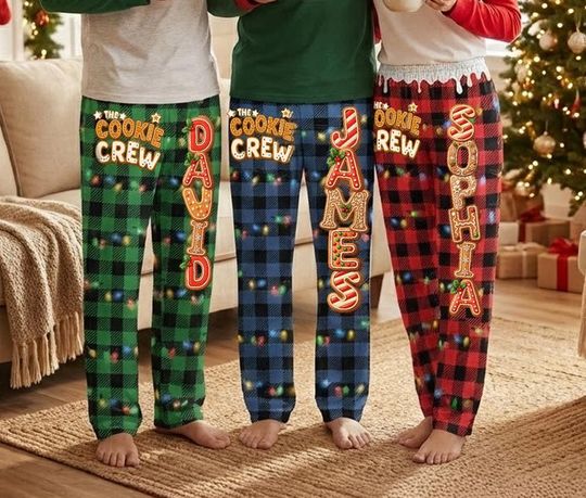 Discover Family Personalized Christmas Pants, Custom Name Gingerbread Pajamas Pant, Xmas Sweatpants, Christmas Gift For Family Kid Matching Outfit