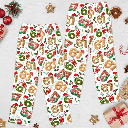 Six Seven Christmas Light Pajamas Pants, Christmas Light Pajamas, 67 Meme Pjs for Men Women, 67 Viral Family Pajamas, 67 Christmas Sleepwear
