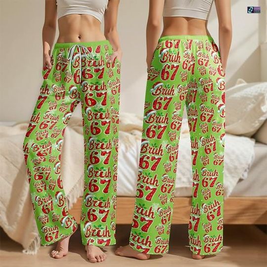 Discover Bruh 67 Christmas Pajamas Pants, 67 Meme Pajamas Pants, Six Seven Christmas Pajamas Pants, Funny Christmas Pants, Funny Holiday Loungewear