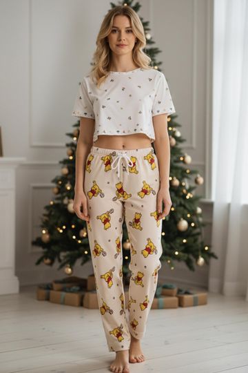 Discover Disney Winnie The Pooh Pajama Pants, Pooh Bear and Hunny Pot Allover Print Sleep Pants, Cozy Disney Outfit, Disney Family Holiday Sleepwear