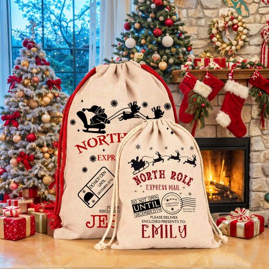 Discover Custom Name Christmas Santa Bag, North Pole Santa Sack, Presents Bag, Santa Delivery Sack, Extra Large Santa Bag, Personalized Christmas Bag