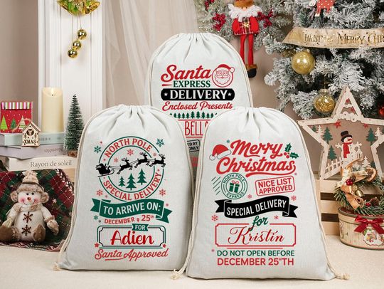 Discover Custom Santa Sack with Name,Personalized Christmas Gift Bag for Kid,Christmas Eve Delivery Bag,Christmas Family Santa Bag,Christmas Gift Bag