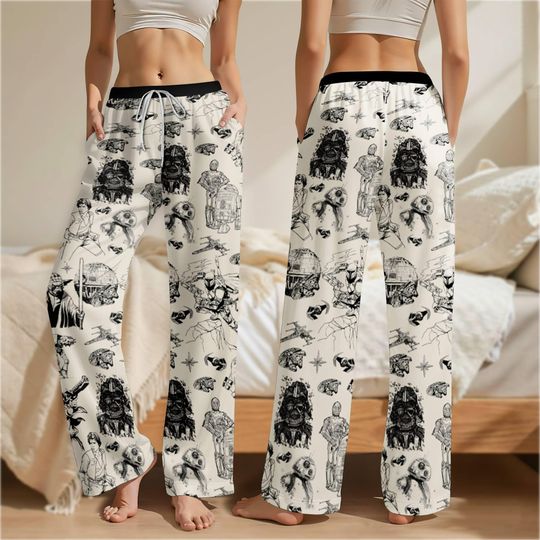 Discover StarWars Christmas Pajamas Pants, Yoda Darth Vader Christmas Women Pajamas, Galaxy's Edge Xmas Pants, Disneyland Xmas Family Matching Pjms
