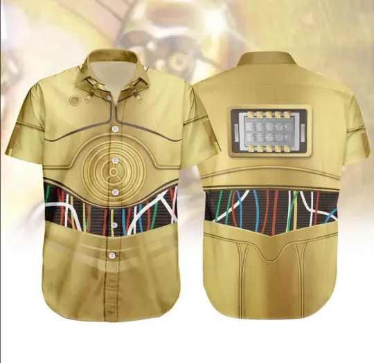 C3PO Star Wars Cosplay Button Shirt, Star Wars Droid Hawaiian Shirt Men
