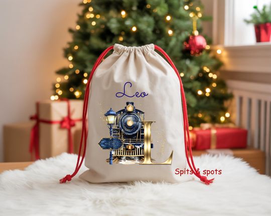 Discover Personalised Train Polar Express Christmas Sack, Christmas Hanging, Baby's First Christmas