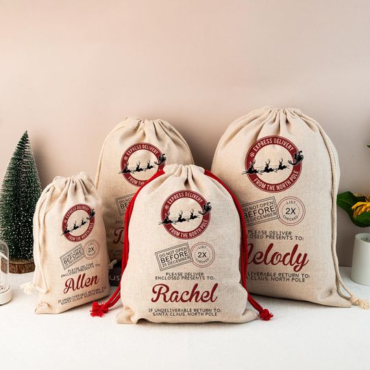 Discover Custom Christmas Santa Sack - Custom Name Christmas Sack - Personalised Christmas Toy Sack - Christmas Reindeer - Special Deliver To Kids