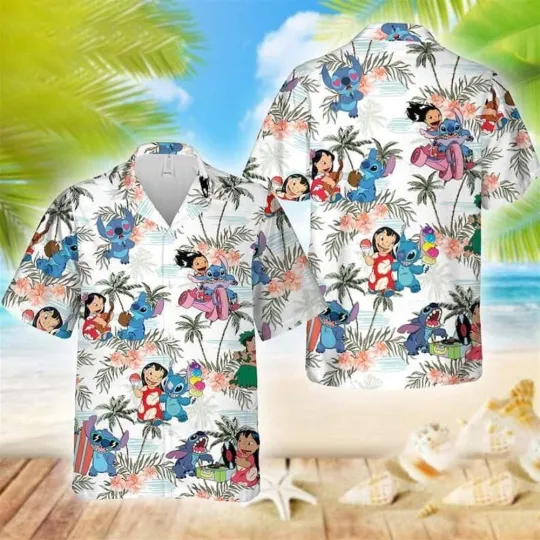 Discover Stitch Aloha Floral Hawaiian Shirt, Lilo And Stitch Summer Button Shirt