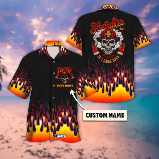 Discover Personalized Firefighter Skull Flame Hawaiian Shirt