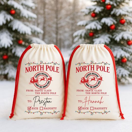 Discover Personalized North Pole Santa Sack, Custom Name Christmas Bag, Special Delivery Santa Sack, Christmas Gift Bag, Custom Drawstring Santa Bag