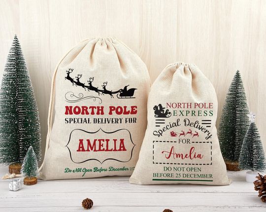 Discover Personalized North Pole Santa Sack for Kids, Canvas Christmas Present Gift Bag, Eve Gift