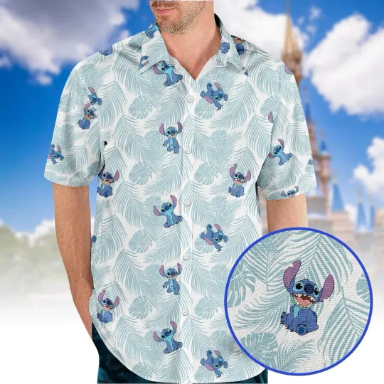 Discover Stitch Tropical Button Shirt, Disney Stitch Summer Aloha Hawaiian Shirt