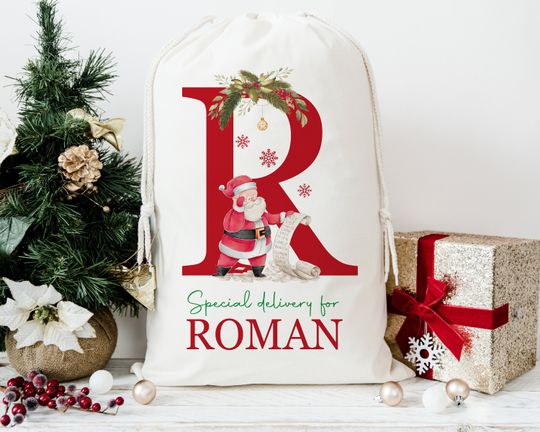 Discover Personalised large santa  CHRISTMAS SACK for kids , xmas toy sack with  name and initial, personalised stocking ,christmas gift