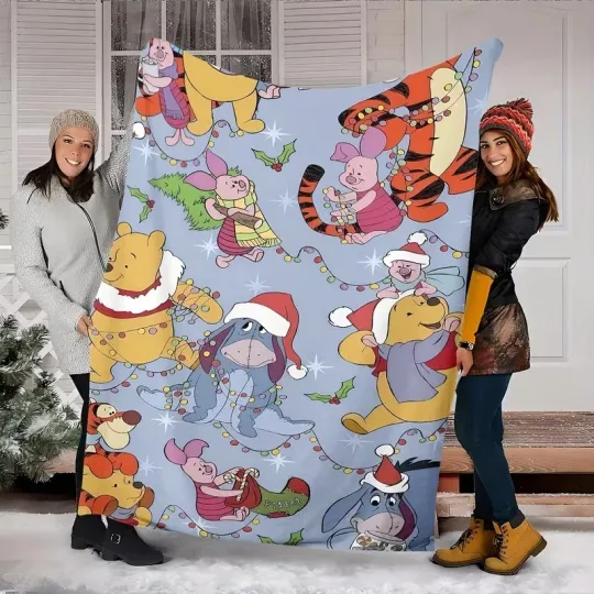 Discover Pooh Bear & Friends Christmas Lights Fleece Blanket