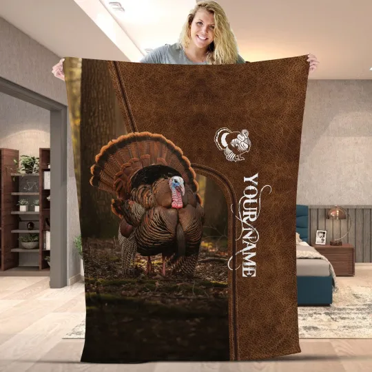 Discover Custom Name Turkey Hunting Fleece Blanket for Hunters and Christmas Gift