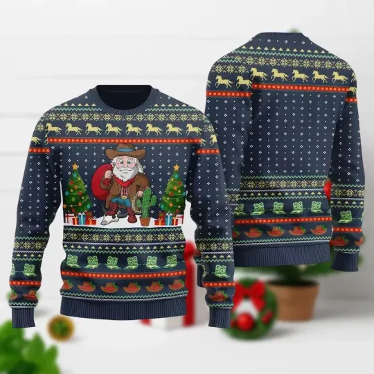 Discover Cowboy Santa Ugly Christmas Sweater Western Theme Holiday Jumper
