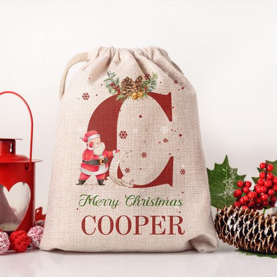Discover Premium Custom Santa Sack | Thick Canvas Personalised Christmas Present Gift Bag for Him Her Kids Adults | Add Name Initial Xmas Stocking