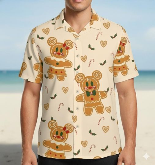 Discover Mickey And Minnie Gingerbread Man Christmas Hawaiian Shirt, Disney Christmas Shirt, Disney Xmas Aloha Shirt, Disney Family Trip Hawaii Shirt