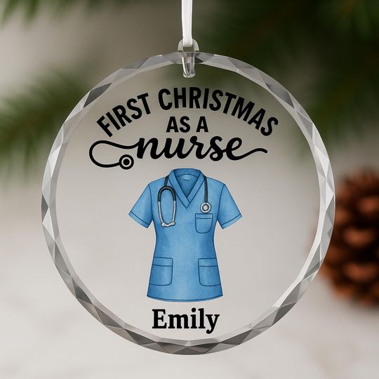 Discover First Christmas as a Nurse Ornament 2025  Personalized Nurse Design Glass Ornament