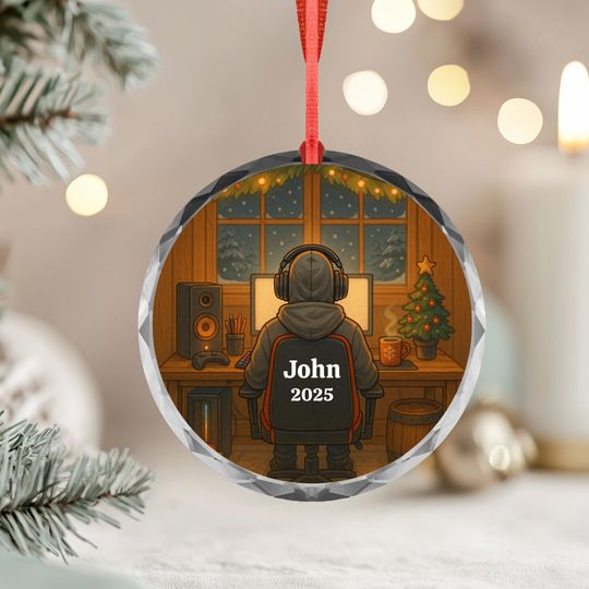 Discover Personalized Gamer Christmas Glass Ornament Gaming Room Desk Art