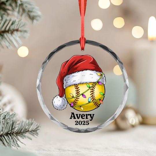 Discover Personalized Softball Christmas Glass Ornament, Team Coach Gift