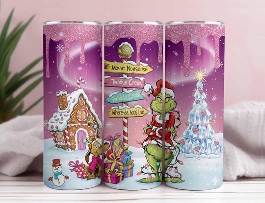 Discover Cute Green Guy Christmas Tumbler Wrap  , Funny Holiday Thief 20oz Skinny