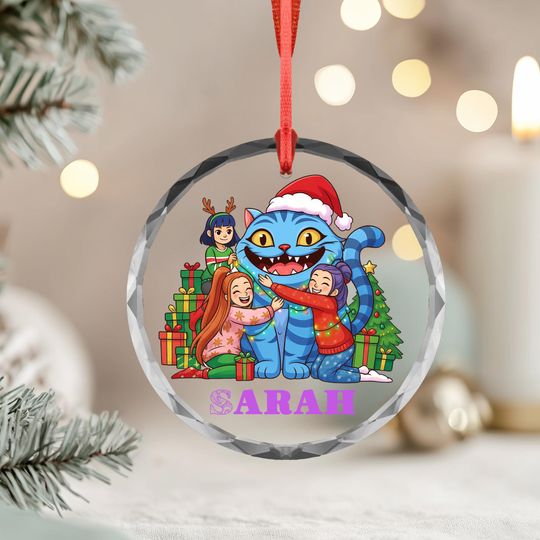 Discover Personalized K-Pop Christmas Ornament: Blue Cat, Kids & Gifts