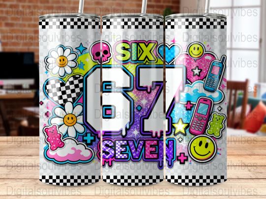 Discover Six Seven Birthday Tumbler Wrap  , Kids Party, Groovy Design, Sublimation, 20oz Skinny Tumbler, Custom Numbered