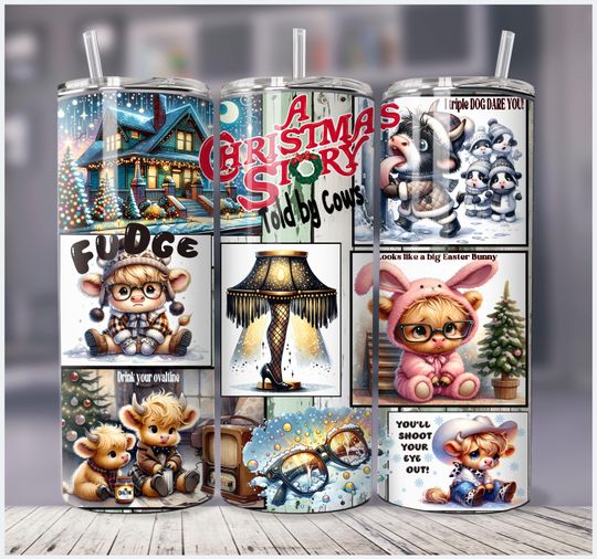 Discover A Cow Christmas Story  Tumbler Design: 20oz Skinny Sublimation  told by cows Parody