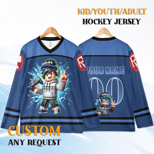 Discover Personalized Roblox Hockey Jersey with Name & Number, Custom Gamer Jersey for Kids, Youth And Adults, Gaming Birthday Gift, Roblox Outfit