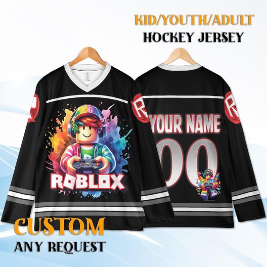 Discover Custom Roblox Hockey Jersey, Personalized Gamer Name & Number, Gaming Birthday Gift, Gamer Team Jersey, Roblox Shirt